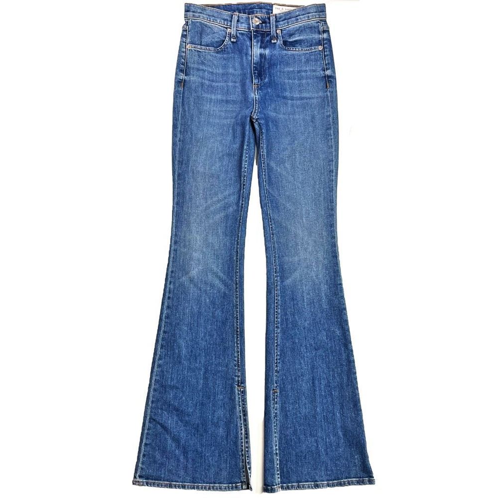 Rag & Bone Bella High Rise Boot Cut Flare Jean Slit Hem Ambra Medium Blue 24
